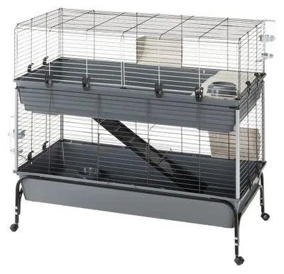 Produktbild von Ferplast Kaninchenkäfig RABBIT 120 DOUBLE, Öffnung der Vorderseite, Halterung un