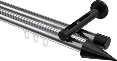 Produktbild von Interdeco Innenlaufstange / Gardinenstange mit Innenlauf Chrom / Schwarz, Typ Siteno Savio (Kegel), 20 mm Ø 2-läufig, 440 cm