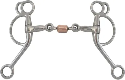 Productafbeelding van Dubbele teugel Bit - Paardenbit Tom Thumb - Paardentraining - Koperen Roller - 5 inch - Zilver