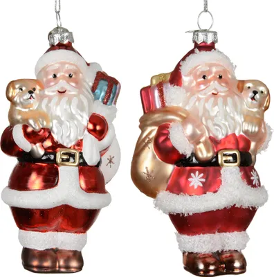 Produktbild von Christbaumschmuck Glas 12,8cm Weihnachtsmann Figur 1 Stück sort. Rot
