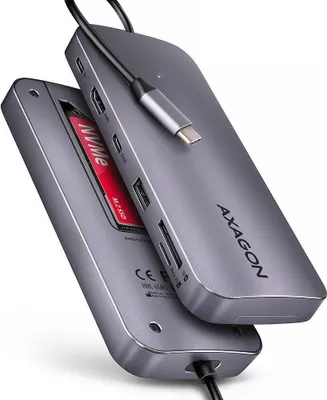 Produktbild von AXAGON HMC-6GM2 Multiport-Hub, USB-C 3.1, M.2-NVMe/SATA, HDMI, Gbit-LAN, 1x USB-A, 1x USB-C, CR (HMC-6GM2)
