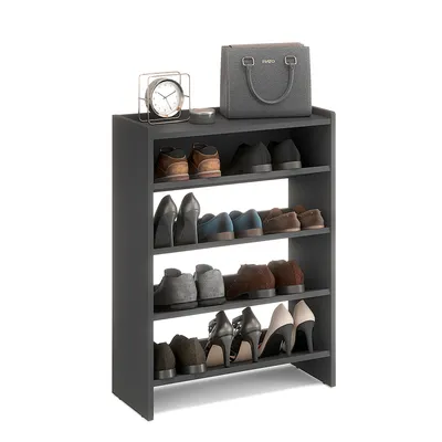 Produktbild von KOMTO Schuhregal Schmal - Schuhablage Flur mit 4 Ebenen Offener Schuhschrank Schuh Organizer Platzsparend Elexis 60 x 25 x 80 cm Anthrazit