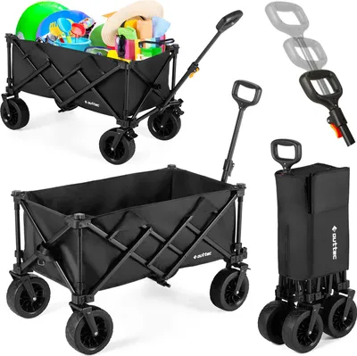 Obrázek produktu pro Outtec® Skládací ruční vozík, ruční vozík, nákupní vozík s brzdou - 100 litrů, do 100 kg - 96x66x55 cm - pro nákupy a kempování - gumová kola