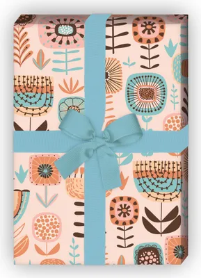 Produktbild von Folklore Blumen Geschenkpapier mit Retro Blumen, rosa - G11876, 32 x 48cm
