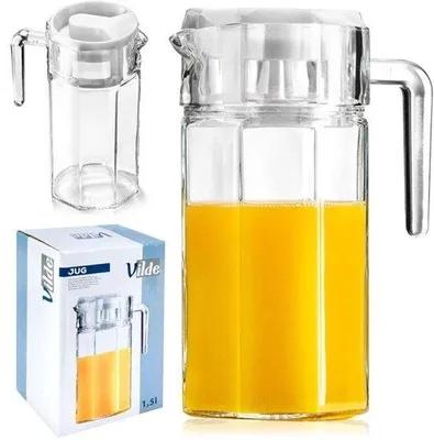 Productafbeelding van Glazen karaf met deksel en schenktuit, 1,5 liter, karaf, glazen waterkaraf met deksel, waterkan, waterkan, waterkaraf, thee, fruitinzet, karaf, waterkaraf, glazen karaf