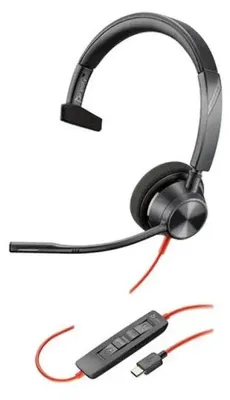 Zdjęcie produktu dla HP Poly Jednouszny zestaw słuchawkowy Poly Blackwire 3310 USB-C + przejściówka USB-C/A, Przewodowa, Business/Everyday, 103 g, Zestaw słuchawkowy, Czarny