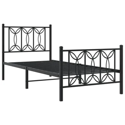 Zdjęcie produktu dla Metalowa rama łóżka z wezgłowiem i zanóżkiem, czarna, 80x200 cm