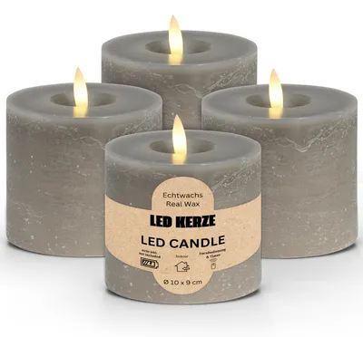 Image de Lot de 4 bougies LED en cire, flamme vacillante, Ø 10x9 cm, taupe