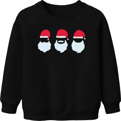 Produktbild von Drei Weihnachtsmänner Santa Klaus - Weihnachten Weihnachtsgeschenk Christmas Uni Kinder Weihnachtspullover, Schwarz, 104