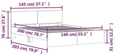 Produktbild von vidaXL Bettgestell mit Kopfteil Sonoma-Eiche 140x200 cm