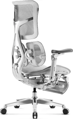 Produktbild von Diablo Brave V-Kinetic Bürostuhl Ergonomisch Schreibtischstuhl Chefsessel mit Fußstütze 5D Armlehnen Netzstoff Lendenwirbelstütze Verstellbarer Sitz Belastbar bis 120 kg (Grau)