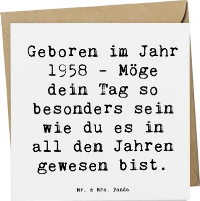 Produktbild von Mr. & Mrs. Panda Grußkarte Spruch 1958 Geburtstag - Weiß - Geschenk, Alter, Erinnerungen, Geburtsjahr, Happy Birthday, Klappkarte, Nostalgie, Glückwunschkarte, faltkarte
