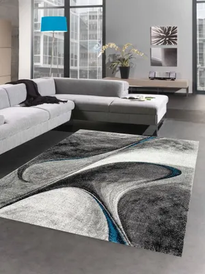 Produktbild von Teppich modern Wohnzimmerteppich abstrakt in grau blau Größe - 200 x 290 cm