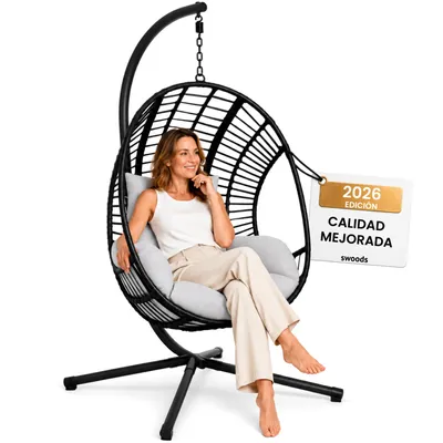 Imagen del producto de Silla colgante XXL con estructura – Para uso interior y exterior – Incluye cojines – Silla tipo huevo – Capacidad de carga hasta 150 kg