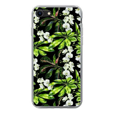 Produktbild von MuchoWow® Handyhülle Schutzhülle Hülle für iPhone SE 2020 Blatt - Orchidee - Muster Silikon Softcase Handy Hülle - Kartenbesitzer