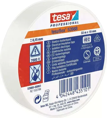 Produktbild von tesa 53988 Professional Isolierband 7000V, 20 m x 19 mm, weiss