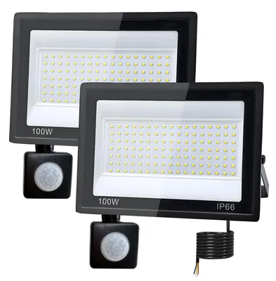2er-Pack 100W LED-Flutlicht mit Bewegungsmelder, IP66, 10000LM, 6500K