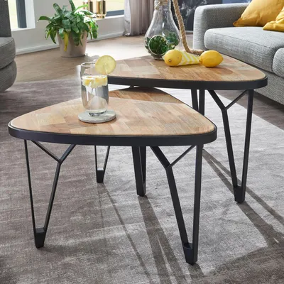 Immagine prodotto di Set di 2 tavolini triangolari in mango/acacia | Wohnling