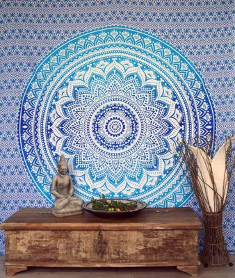 Produktbild von Boho Style Wandbehang, Indische Tagesdecke Mandala Druck- Blau/türkis, Baumwolle, 230*210*0,2 cm, Bettüberwurf, Sofa Überwurf