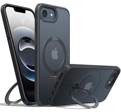 Produktbild von Torras – Ostand Spin Series – Hülle mit drehbarem Ständer für iPhone 16e – schwarz