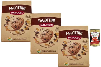 Produktbild von Balocco Italian Gourmet Bundle Fagottini Cornflakes e Cioccolato 3x 700g + Italian Gourmet Polpa Gratis – Italienisches Gebäck mit Cornflakes & Schokolade, Extra Crunchy laut Verpackung, Vorrat 2,1kg