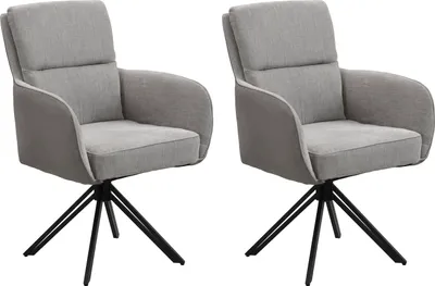 Produktbild von byLIVING Stuhl 2-er Set TINO / Bezug Webstoff-Mikrofaser in hellgrau, Gestell in schwarz / 360° drehbar / Esszimmerstuhl / Küchenstuhl / B 62 x H 94 x T 70 cm