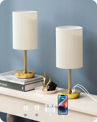 Image de EDISHINE LED Set de 2 lampes de chevet à variateur tactile, lampe de table avec fonction de recharge, beige doré