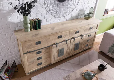 Produktbild von MASSIVMOEBEL24 Sideboard Mango 220x45x90 whitewash lackiert RAILWAY #392
