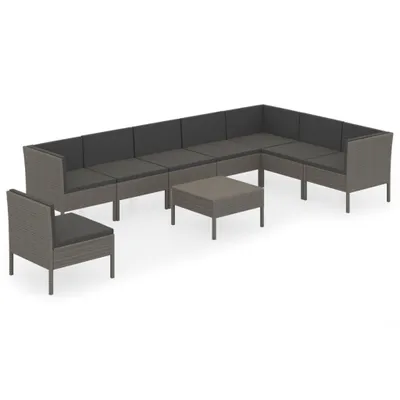 Immagine prodotto di Set da giardino 9 pezzi vidaXL con cuscini, in rattan sintetico grigio