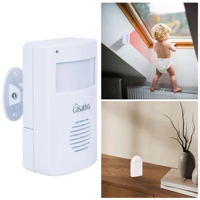 Produktbild von Funk-Durchgangsmelder mit PIR-Sensor, 8m, Batterie. Klingel-Alarm. Kabelloser Bewegungsmelder mit Empfänger. Zuverlässige Überwachung für Zuhause