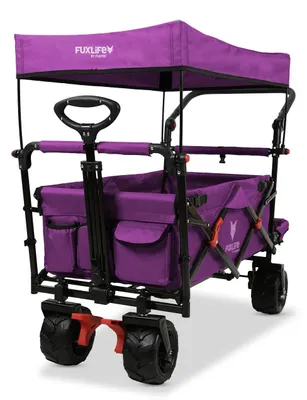 Produktbild von FUXLIFE by FUXTEC Strand-Bollerwagen FX-CTB800 Purpur  Faltbarer Transportwagen   Gepolsterter Innenraum  Sonnendach   Offroad-Räder  Stabil & klappbar Purpur