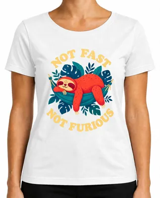 Imagen del producto de Camiseta para mujer, diseño "Perezoso, no rápido, no furioso", color blanco, talla L
