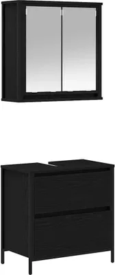 Produktbild von vidaXL 2-tlg. Badmöbel-Set Schwarz Eichen-Optik Holzwerkstoff