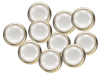10 Kunststoff-Knöpfe, Weiß-Gold, 25 mm, rund, zum Nähen