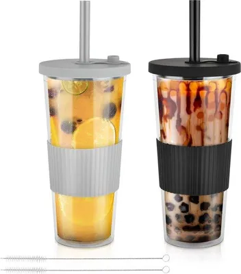 Produktbild von Famanu Trinkbecher mit Deckel und Strohhalm 730 ml - Set von 2 Bechern