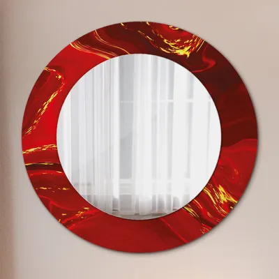 Produktbild von Ø50cm Spiegel - Glasrahmen mit Aufdruck - Wandspiegel Schlafzimmer - rot marmor