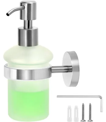 Productafbeelding van Zeepdispenser voor wandmontage, geborsteld glas, roestvrij staal 304, zilver, 200 ml