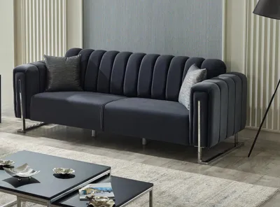 Produktbild von Villa Möbel Sofa Himalaya Schwarz 3-Sitzer Relax- und Bettfunktion, pflegeleichter Mikrofaser Samtstoff, inkl. Kissen