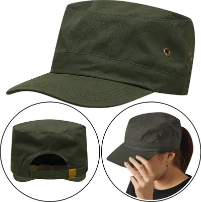 Produktbild von Military-Cap Dunkelgrün mit 4 Luftlöchern – Army Cap mit Metallverschluss Outdoor-Kappe Grün Armykappe 100% Baumwolle