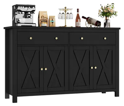Immagine prodotto di Credenza grande - Credenza a cassetti - 2 cassetti e 4 ante - Legno - 140x40x89 cm - Per soggiorno e sala da pranzo - Nero