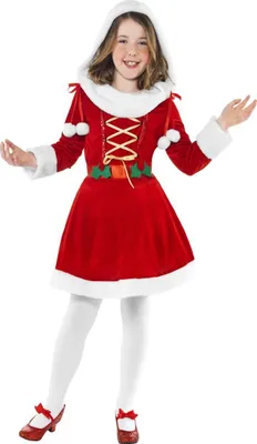 Produktbild von Weihnachtsfrau Kleid - Weihnachtskostüm Kinder Kindergröße: 146-158
