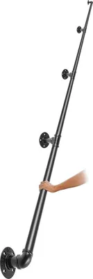 Produktbild von Pipe Stair Handrail, 13FT Staircase Handrail, 440LBS Load Capacity Carbon Steel Pipe Handrail, Industrial Pipe Handrail with Wall Mount Support, Round Corner Wall Handrailing for Indoor, Outdoor