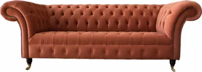 Zdjęcie produktu dla Luksusowa, trójmiejscowa sofa Chesterfield, obita tkaniną. Sofa tapicerowana materiałem