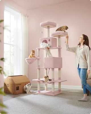 Produktbild von Feandrea Kratzbaum 206 cm, XXL, mit 13 Kratzsäulen, 2 Plattformen pastellrosa