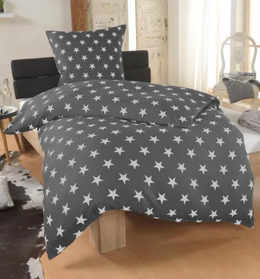 Produktbild von DreamHome 2 teilige Sterne Bettwäsche Bettbezug 135x200 und Kissenbezug 80x80 , Farbe:Anthrazit