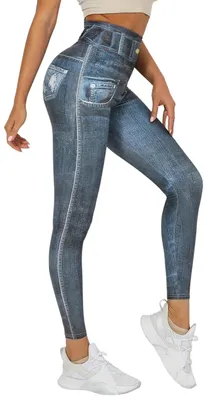 Produktbild von In One Clothing Damen Jeggings, leichte, elastische Leggings im Jeans Print, mit