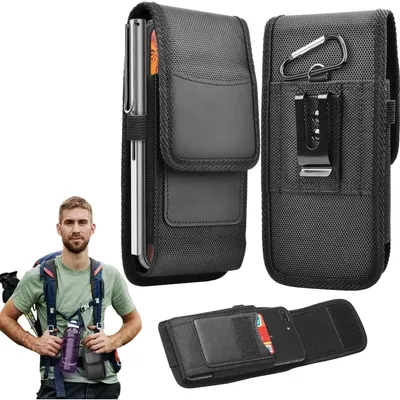 Produktbild von Gürteltasche für Handy mit Clip & Karabiner – Nylon Handytasche Outdoor Hüfttasche Wasserdicht Gürtelclip & Kartenfach