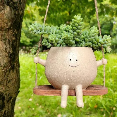 Produktbild von Hängeende Blumenvasen für fettblühende Pflanzen mit Schaukel - Hängeende Blumenvase mit hängender Kopf-Schaukel - Kerbblumenkästen für Innen- und Außen-Dekorationen