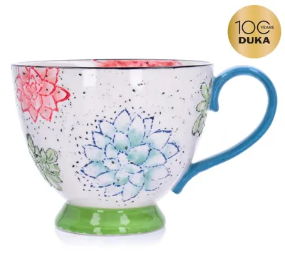 Produktbild von DUKA Tasse Kaffeetasse Porzellantasse Kaffeebecher - Becher mit Blumenmuster, 400 ml, weißes Steinzeug, handbemalt, Florist DUKA