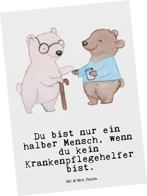 Produktbild von Mr. & Mrs. Panda Postkarte Krankenpflegehelfer Herz - Weiß - Geschenk, Lustig, einzelkarte, Ausbildung, Ansichtskarten, Pflegehelfer, Beruf, Grußkarte, Postkarten, Spruch
